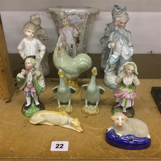 Collection of Continental porcelain figures and a vase
